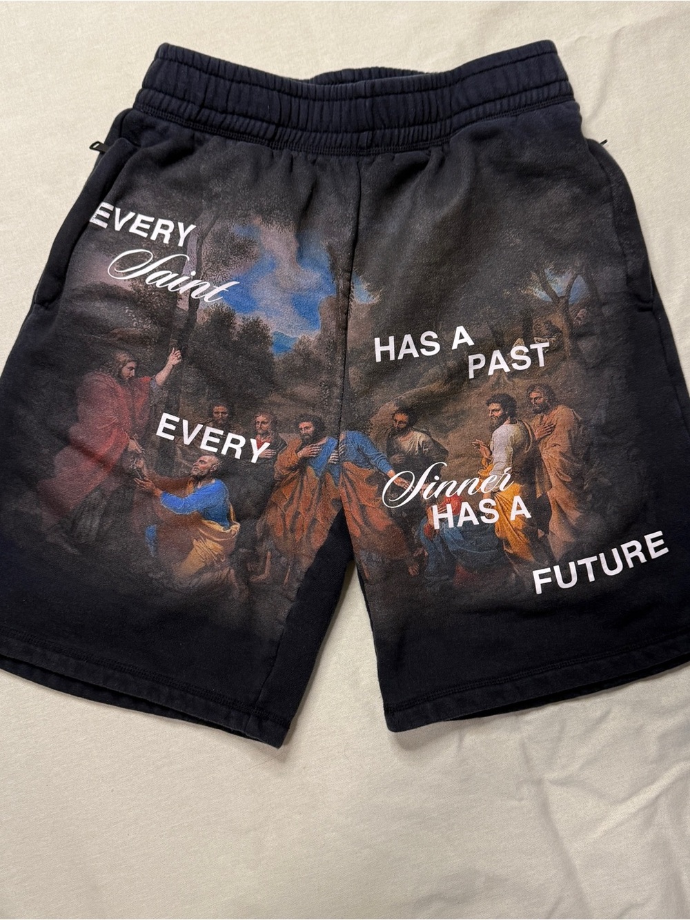 Black Graphic Athletic Men’s Shorts with Renaissance Print
